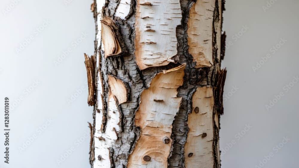 Poster birch tree bark texture isolated on white background showcasing natural patterns and details of a tr