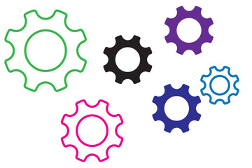 Gear set. Black gear wheel icons on white background - stock vector.