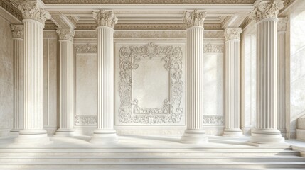 Fototapeta premium A legislative hall with modern stone architecture and large columns. Featuring strength and stability