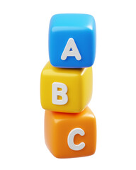 3D Transparent ABC Blocks Alphabet Letters Cubes Toy for Children Education and Learning Isolated on png Background.
