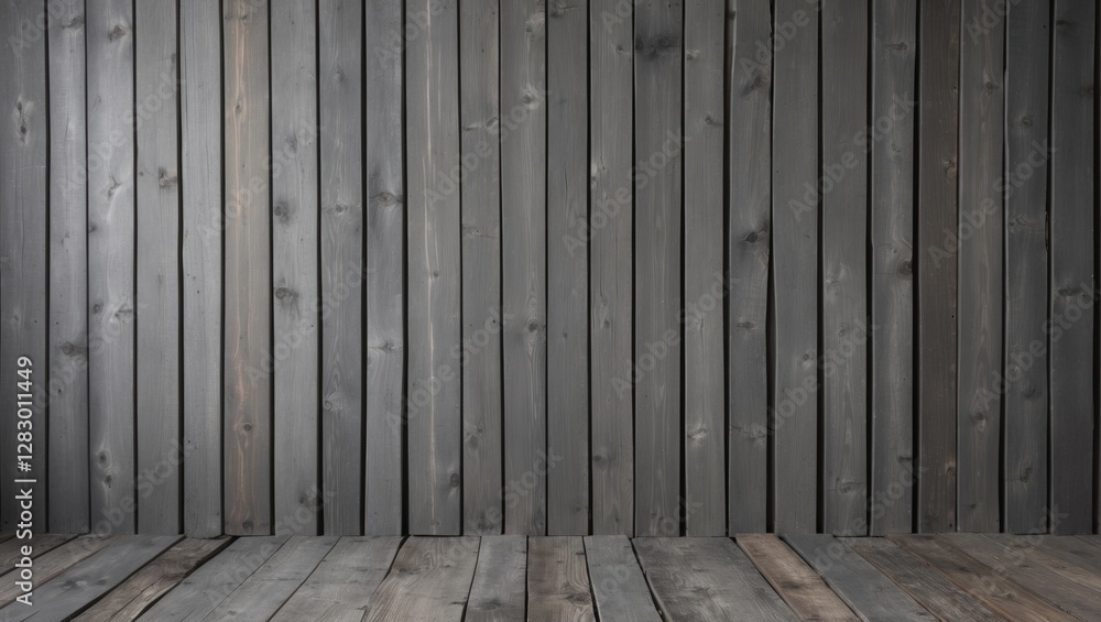 Poster grey wooden wall and floor background ideal for rustic or minimalistic design projects and product d