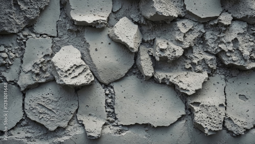 Aufkleber Textured rough gray concrete wall with irregular stone shapes and surfaces creating an abstract background pattern.