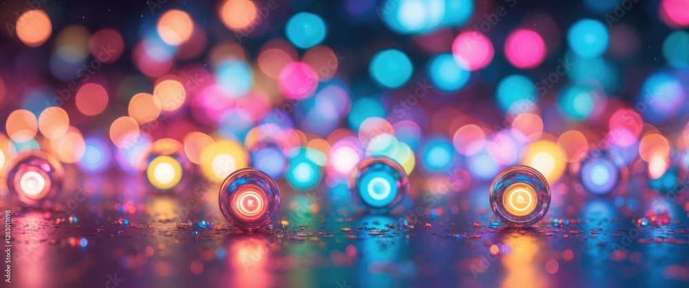 Poster colorful bokeh lights creating a dreamy atmosphere on a vibrant background with blurred reflections 