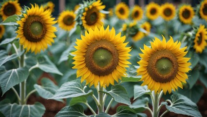 Fototapeta premium Vibrant Sunflowers in Full Bloom Showcasing Natural Beauty in a Lush Garden Setting During the Daylight Hours