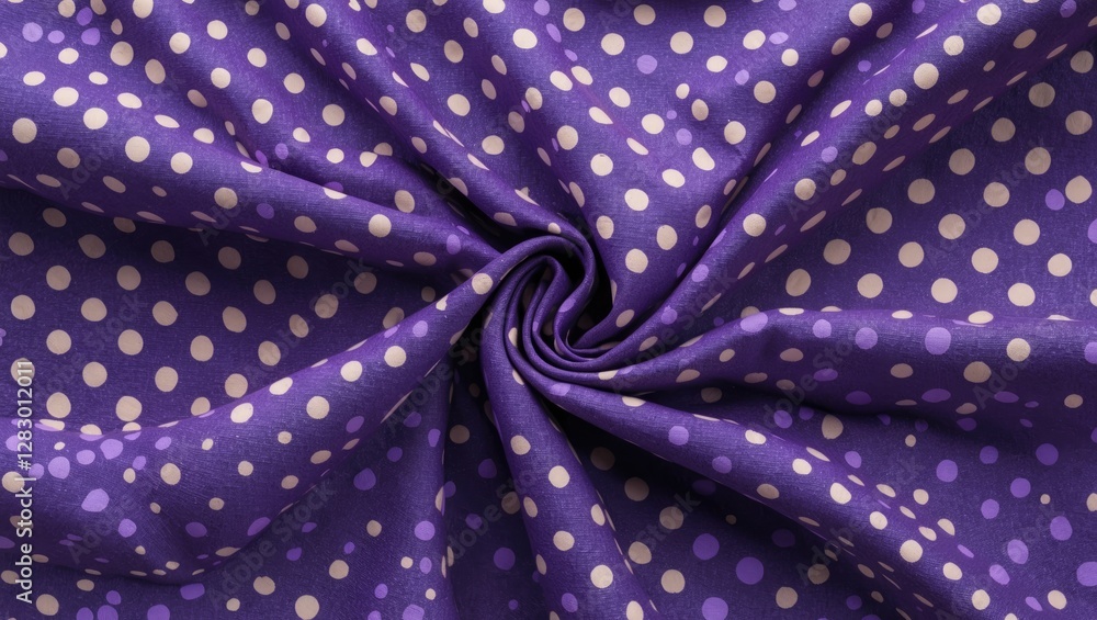 Poster purple fabric with cream polka dots in a twisted arrangement close-up shot