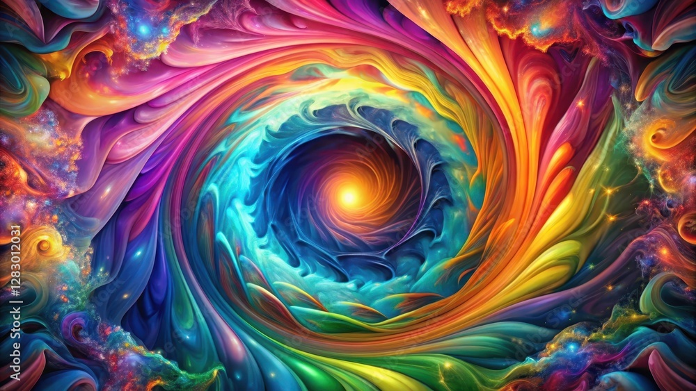 Wall mural colorful swirling vortex emerging from a kaleidoscope of shapes and forms, each element morphing int
