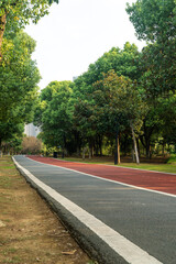 New pathway and beautiful trees track for running or walking and cycling relax in the park