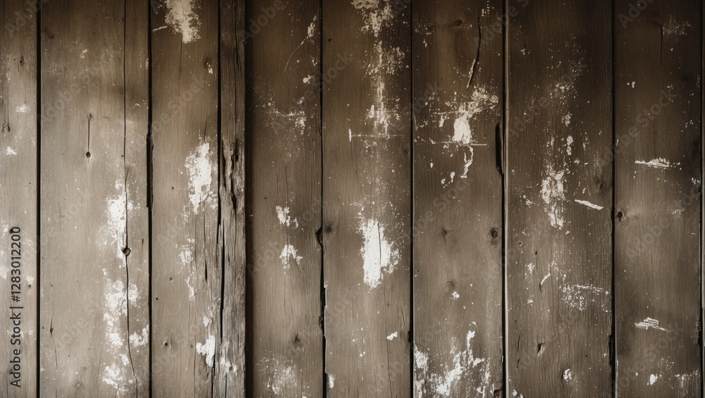 Poster weathered wooden wall background with white stains showcasing texture and character for rustic desig