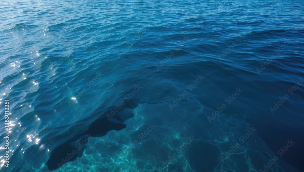 Aufkleber clear blue ocean water surface with sunlight reflections creating ripples and patterns underneath