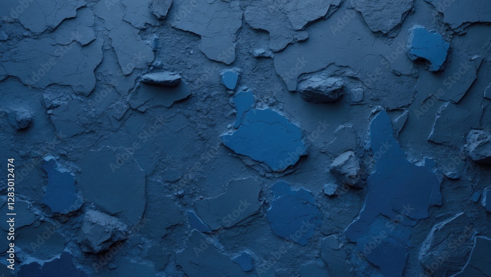 Aufkleber Blue textured wall with peeling paint rough surface and irregular patches creating a distressed look.