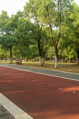 New pathway and beautiful trees track for running or walking and cycling relax in the park