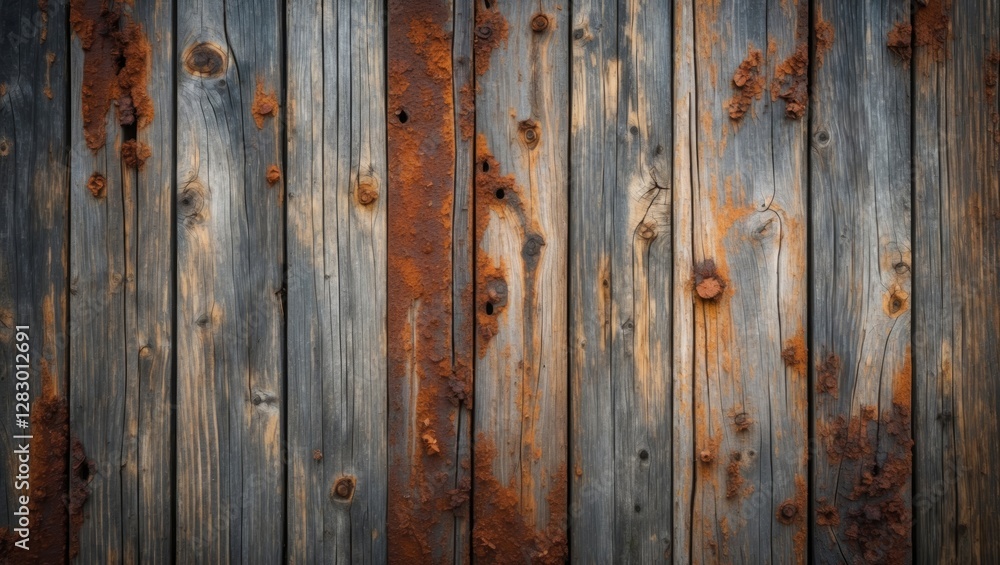 Poster rustic wooden background with weathered texture and rust-like details for artistic design and decora