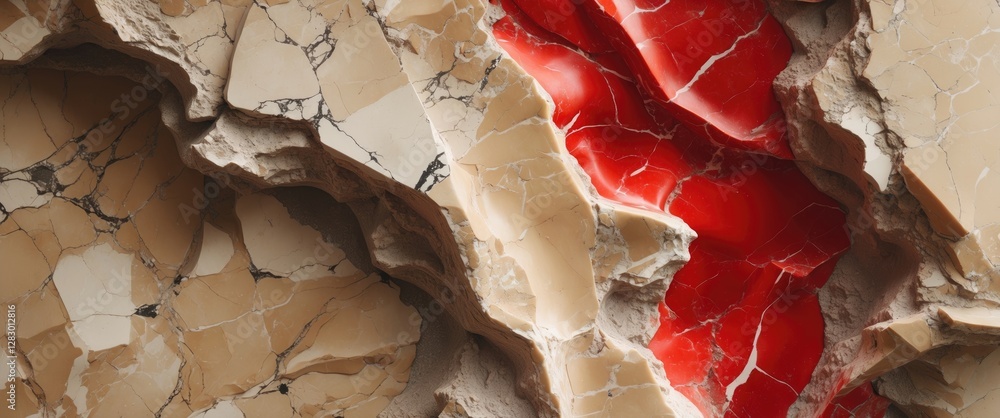 Poster beige and red marble texture with intricate veining and natural patterns ideal for elegant backgroun