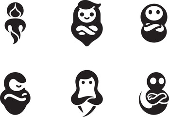 black and white icons set
