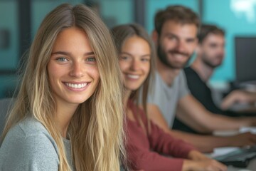 Fototapeta premium An intergenerational workplace in Sweden where young and experienced professionals share insights.