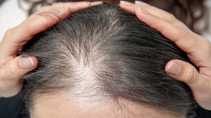 Fototapeta premium Hair loss treatment techniques for thinning hair home environment tutorial content personal care close-up view wellness focus