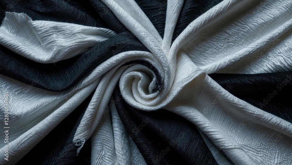 Poster elegant black and white fabric texture swirl showcasing intricate patterns suitable for backgrounds 