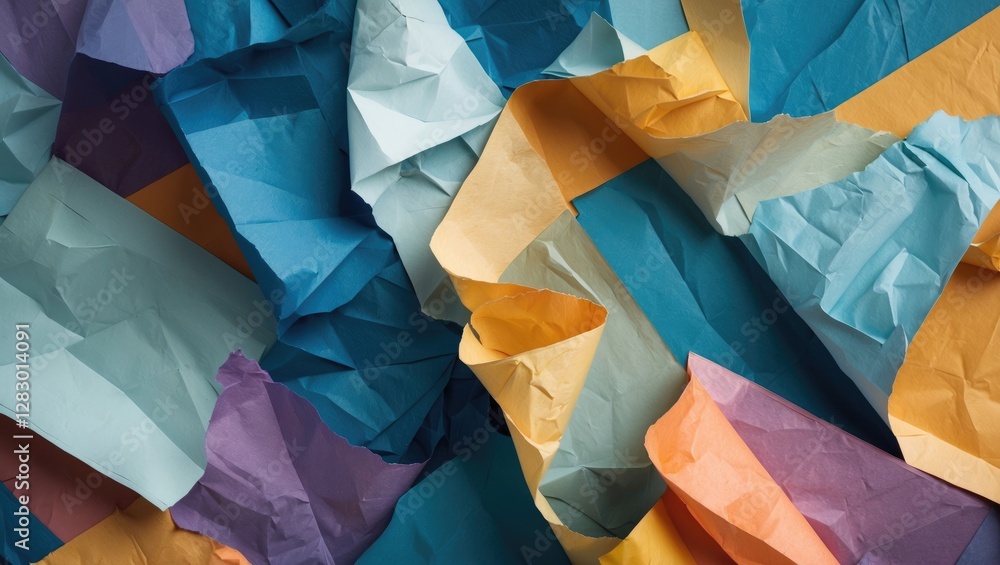Poster colorful crumpled paper texture background in abstract design suitable for creative projects and pre