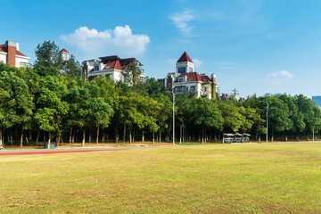 spring park and modern city