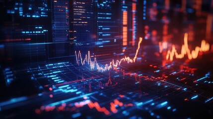 Stock market chart with red and blue background illustrating futuristic investment trends