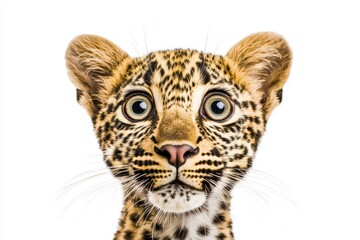 Obraz premium Surprised leopard wite eyes bulging and whiskers spread out on a clean background