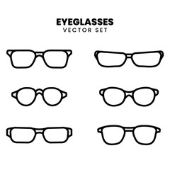 Minimalist outline vector set of various eyeglasses styles. Perfect for fashion, accessories, or optical-related designs