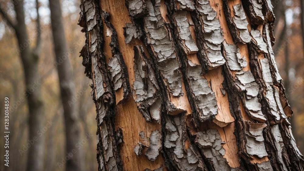 Poster textured bark of a tree showcasing natural patterns and earthy colors in a serene forest environment