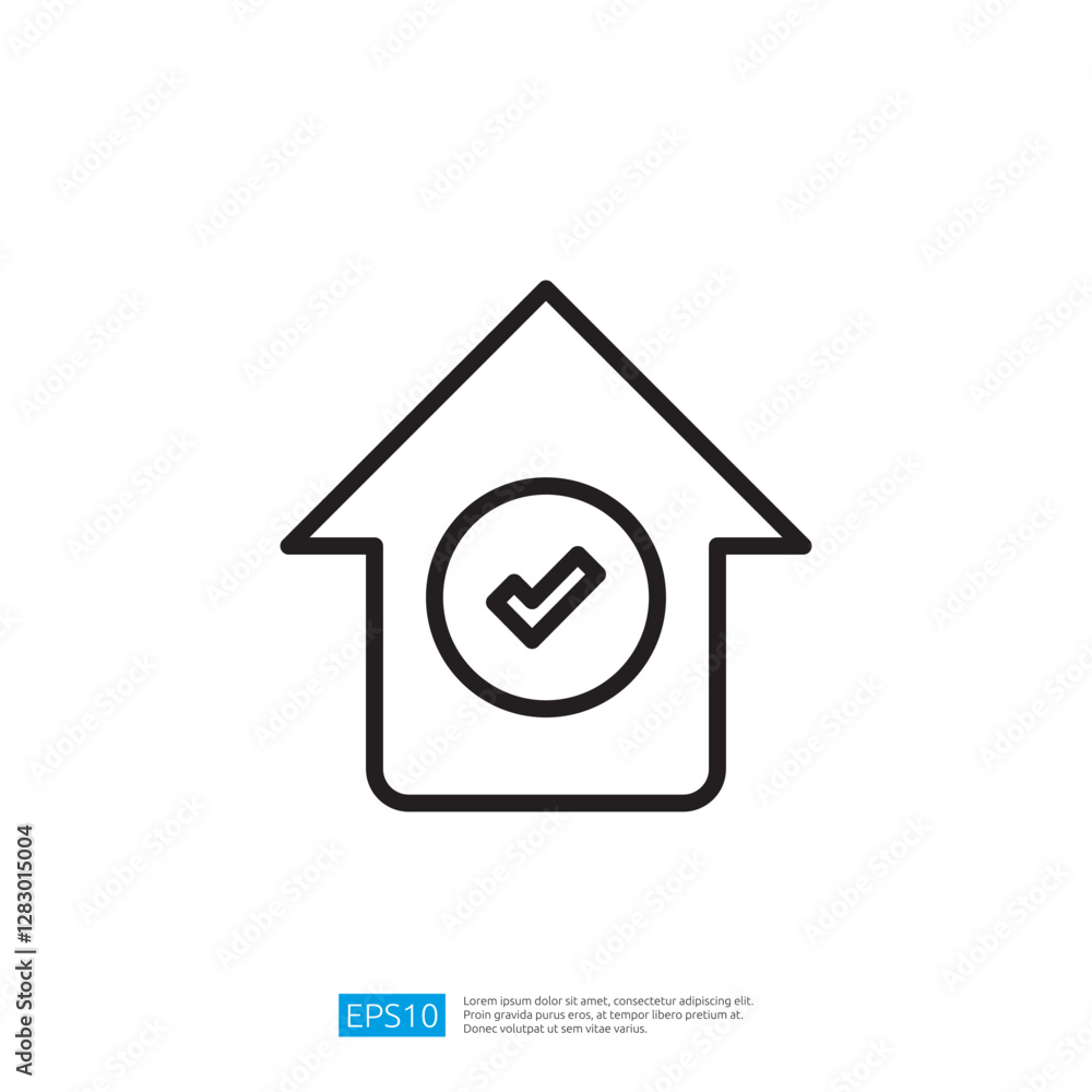 Poster upward arrow with checkmark icon symbolizing success and approval in business strategy and digital m