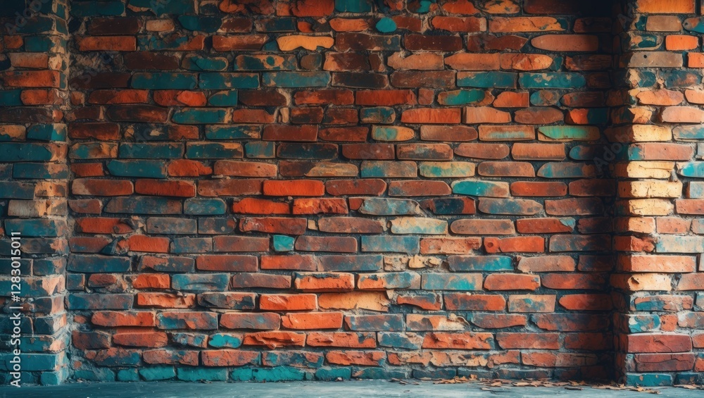 Poster vintage brick wall background showcasing a unique wallpaper pattern with an aged colorful texture id