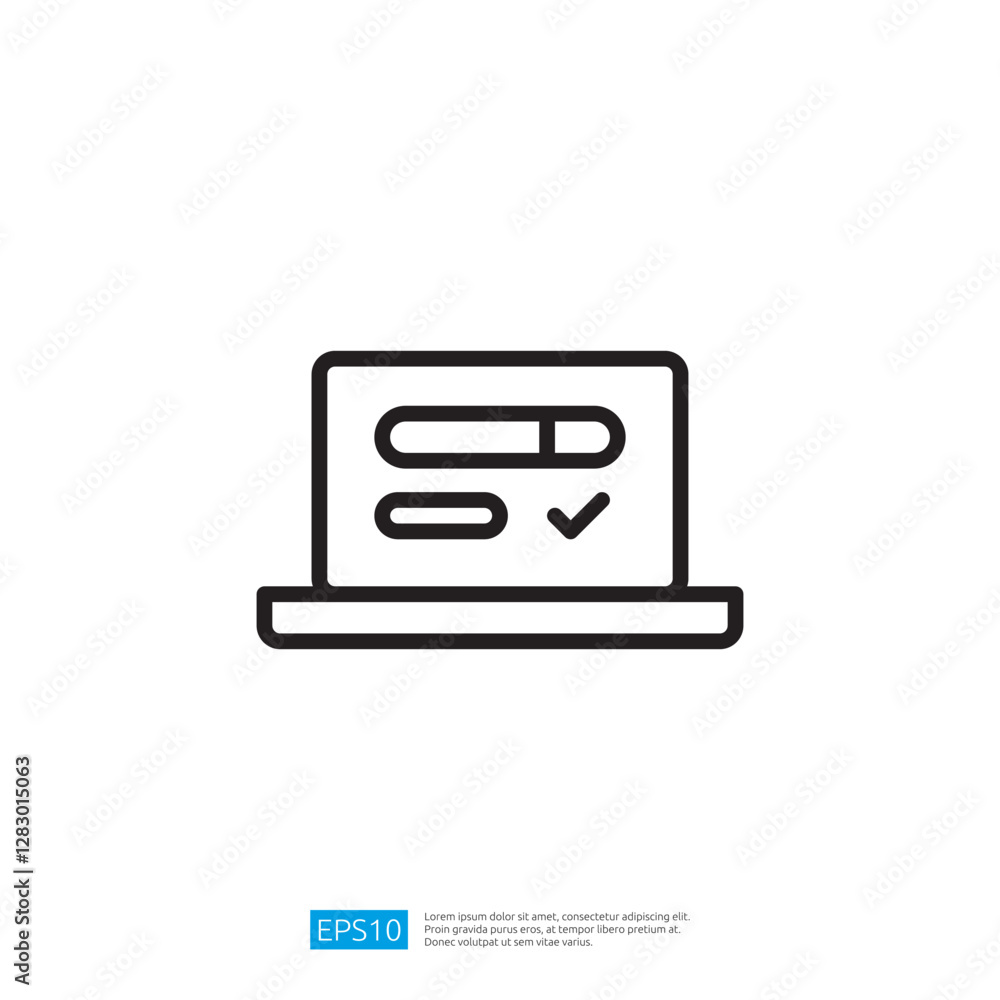 Poster digital laptop icon featuring checklist and input fields for online task management and user-friendl