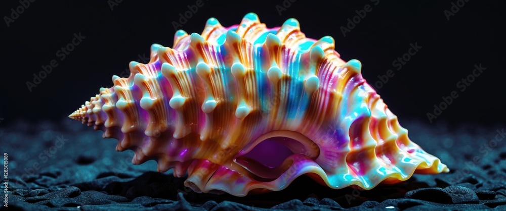 Poster colorful seashell displayed artistically on a dark background creating a striking visual contrast an