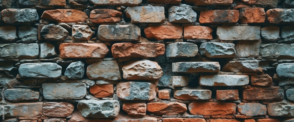 Aufkleber textured ancient stone wall background featuring a mix of weathered bricks in shades of gray and ora