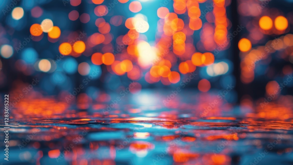 Poster vibrant abstract bokeh lights reflecting on water surface creating a dreamy atmospheric background s