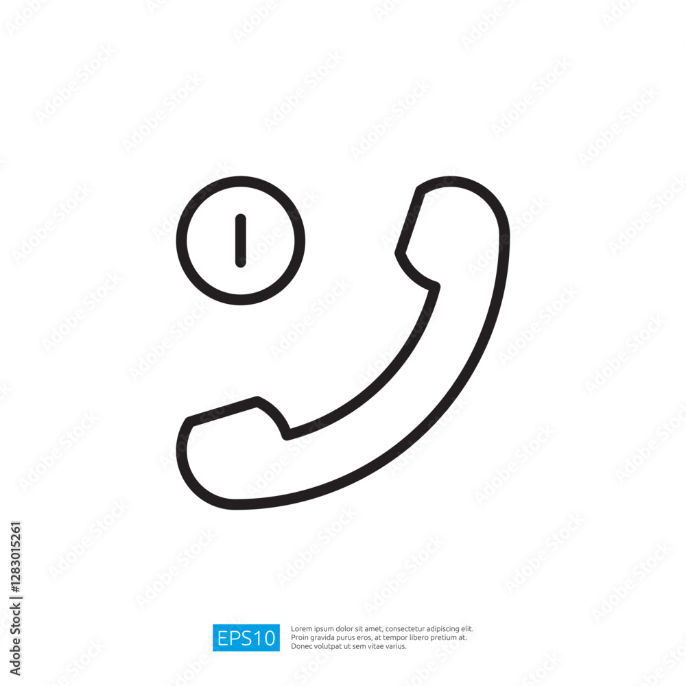 Poster communication icon of a telephone receiver and clock symbol indicating time for incoming call in min