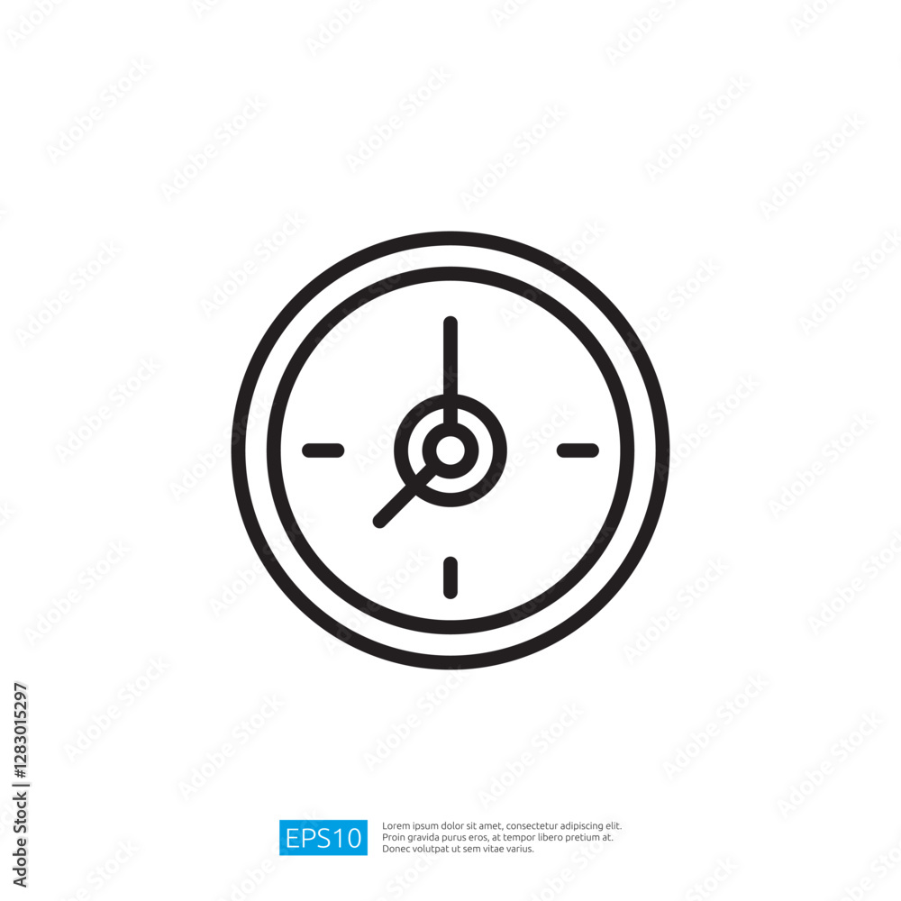 Poster minimalist circular clock face icon illustrating time measurement concept on clean background