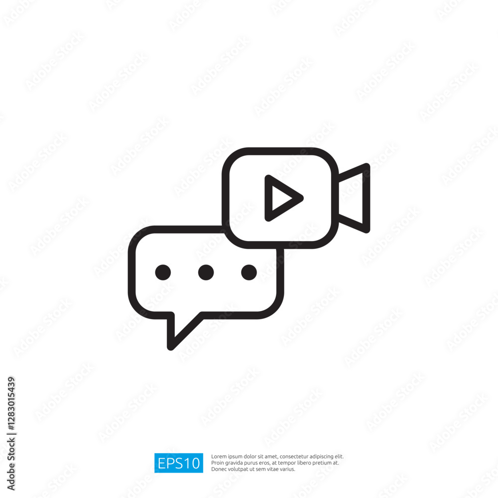 Poster communication icon featuring chat bubble and video play button symbolizing digital interaction and o