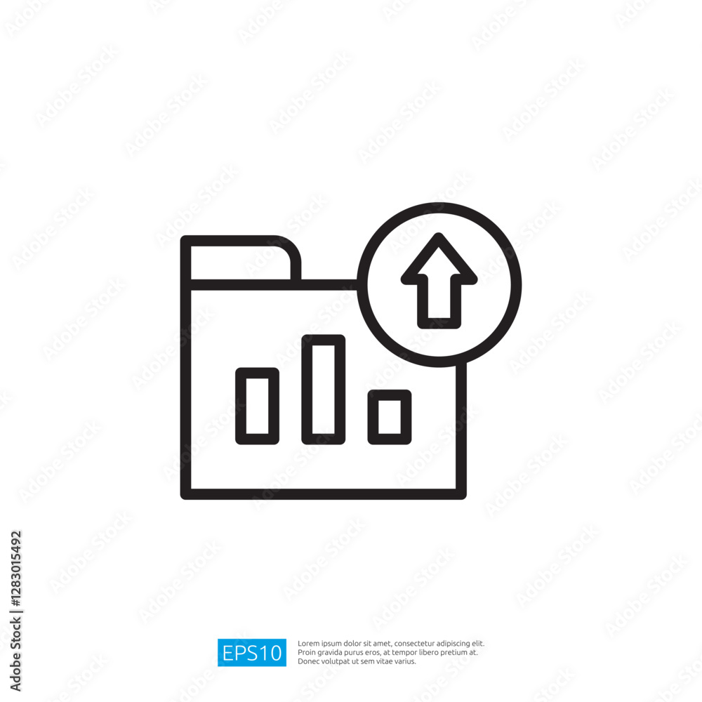 Poster data growth icon depicting folder with graph and upward arrow indicating business performance and an