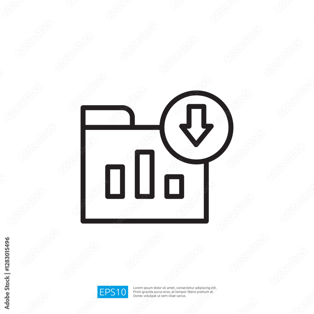 Poster download icon with statistical graphs representing data analysis and reporting in digital folder int