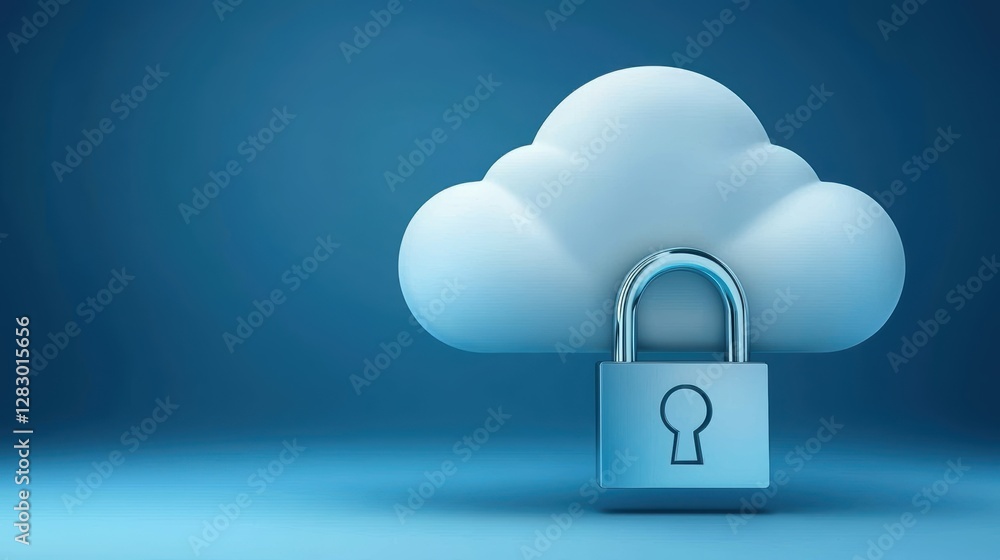 Poster enhanced cloud security, protecting digital assets with advanced encryption and robust padlock defen