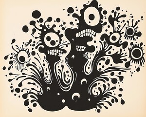 Rubber hose inkblot cartoons which emerged during the mid-1920s. heavy use of black or red inks on white backgrounds and exaggerated facial expressions. flailing rubber-hose limbs without joints