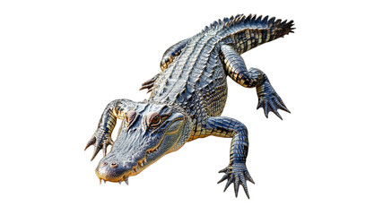 Naklejka premium Crocodile resting on the riverbank during daylight