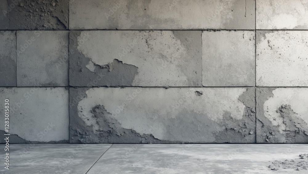 Poster concrete wall surface with texture showing patches and uneven areas in a modern interior setting