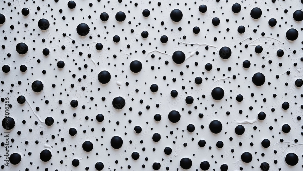 Poster abstract texture of black spherical shapes on white surface creating a modern design pattern