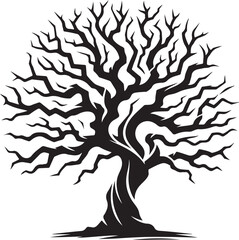 Intricate Twisted Tree Silhouette Design