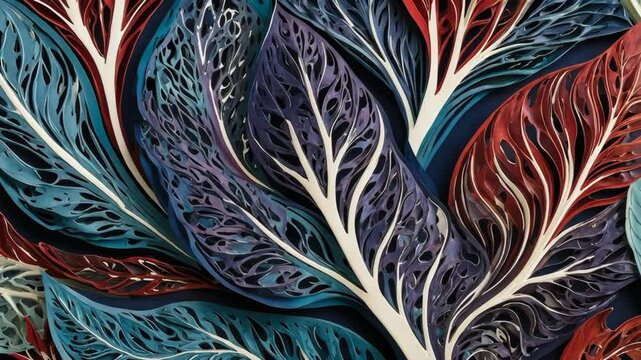 Abstract colorful paper cutout leaf art motion background loop animation