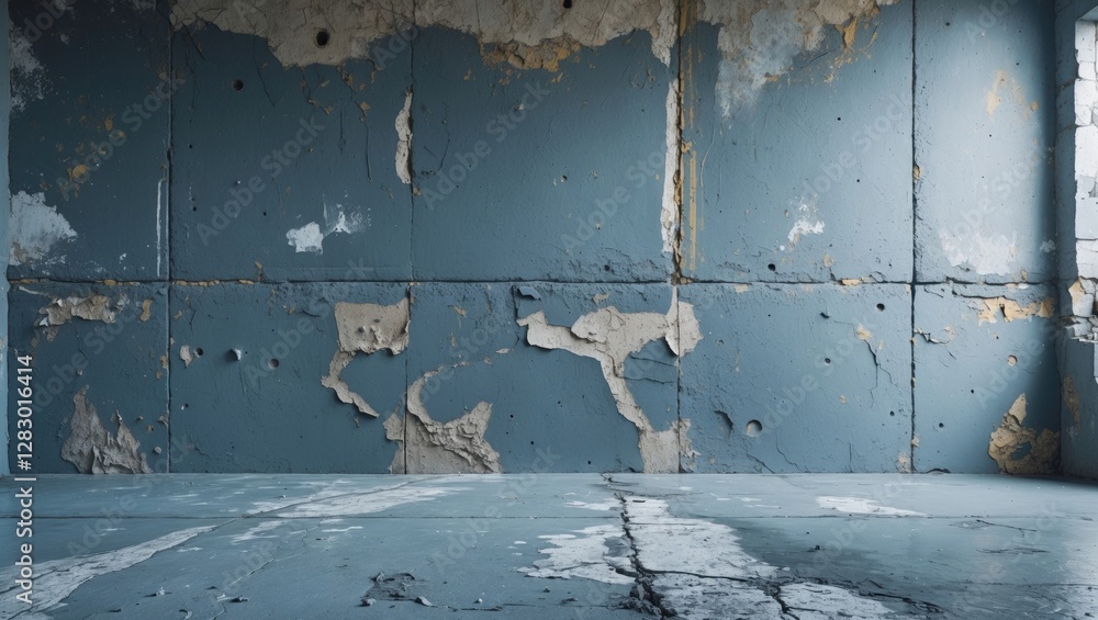 Poster distressed gray concrete wall with peeling paint and textured surface ideal for background use in de