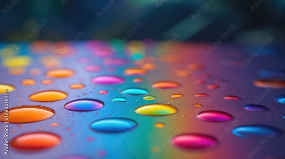 Poster vibrant abstract background with colorful water droplets creating a smooth rainbow gradient effect, 