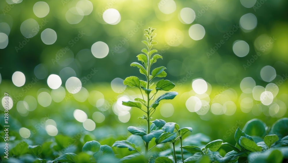 Poster lush green foliage with bokeh effect creating a serene natural background perfect for illustrating t