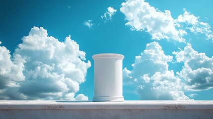Obraz premium beauty product packaging featuring white plastic tube on podium set against blue sky background for clean skincare branding and elegant advertising composition