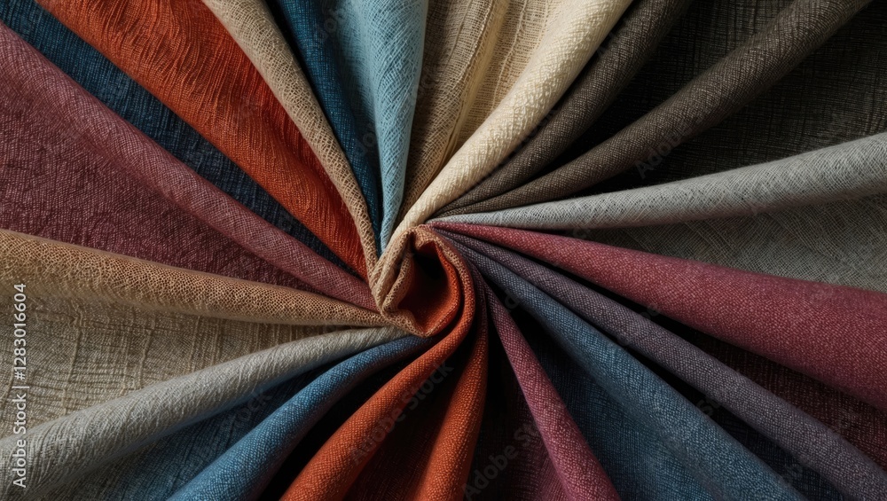 Poster textured fabric background featuring a vibrant assortment of colors in a spiral arrangement suitable